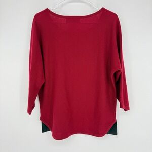 DESIGN HISTORY Pure Cashmere Red 3/4 Sleeve Leather Trim Sweater M